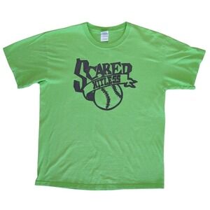 Gildan Men's Large Green Scared Hitless Baseball Short Sleeve Tee Shirt